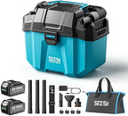 Seesii Cordless Shop Vac Wet and Dry, 2.6 Gallon Small Shop Vac with 2 x 4.0Ah Batteries, 3-in-1 Wet Dry Vacuum with HEPA Filter, Strap, Accessories Storage Bag, Ideal for Garage, Car, Workshop, House
