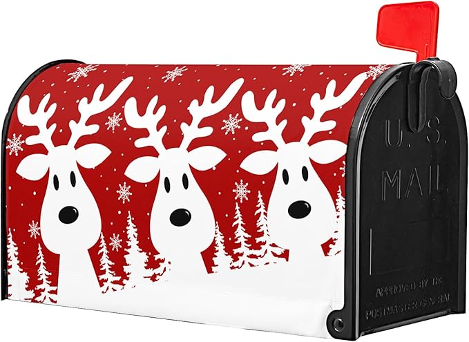Kawani Merry Christmas Mailbox Cover - Red Deer Snowflake Magnetic Standard Size 21x18 Inch Winter Xmas Holiday Decorative Post Letter Box Cover for Garden Yard Decor