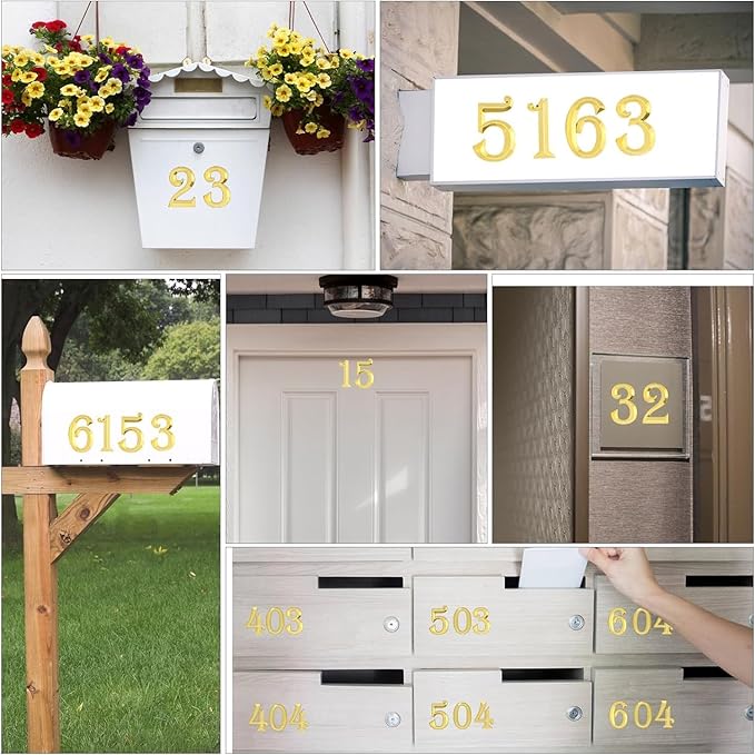 10Pcs Mailbox Numbers for outside 0-9, 2.75 inch 3D Self Adhesive Street Address House Door Numbers Signs for Apartment,Office,Cars,Mailboxes (Golden)