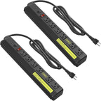 JUNNUJ 20 Amp Power Strip Heavy Duty 2 Pack,Heavy Duty 20 Amp Surge Protector 4800J, Garage Metal 6 Outlets 12 Gauge Extension Cord 10ft