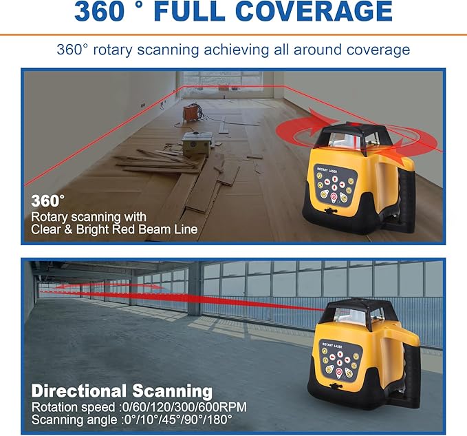 Automatic Self Leveling Rotary Laser, 500m Red Laser Survey Level with Tripod Aluminum Grade Rod, 360 Degree Rotating Horizontal & Vertical Laser Level Kit, Transit Level for Construction