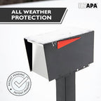 Ilyapa Modern Mailbox for Post Mount - Black with White Door Powder Coated Steel, Waterproof Letter Box for Parcels, with Recessed Magnetic Close Door
