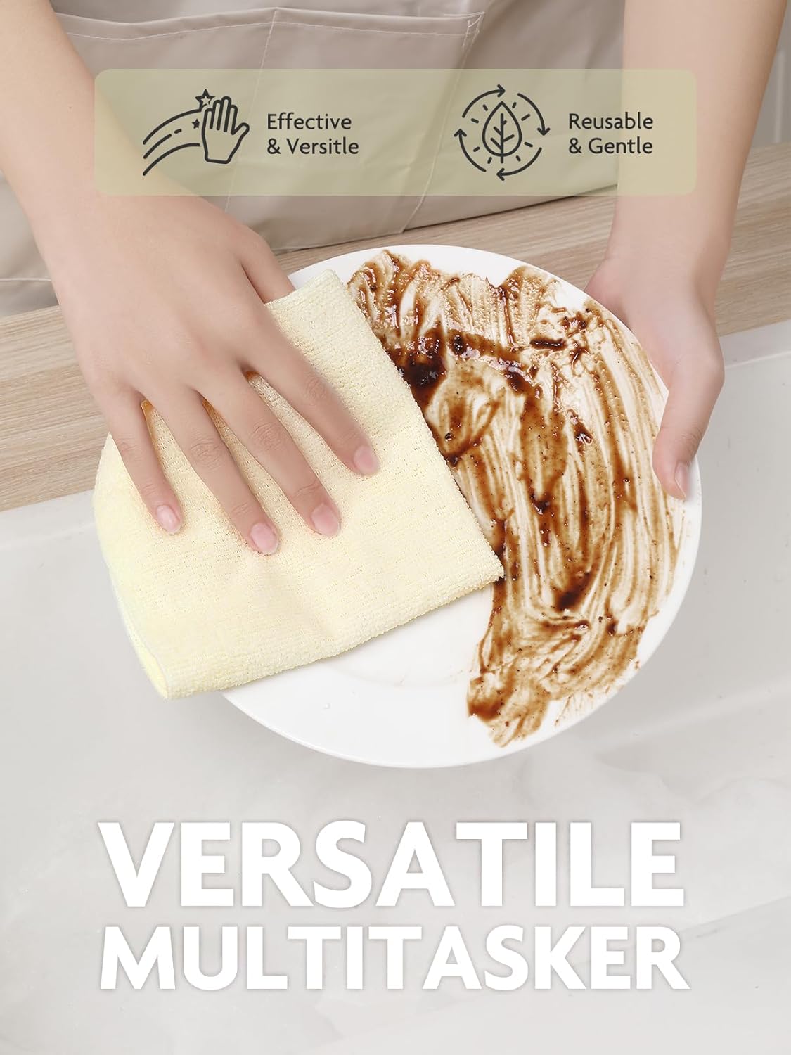 Fantasticlean Microfiber Cleaning Cloth Roll -30 Pack, Tear Away Microfiber Towels, 12" x 12", Reusable, Washable, Scratch Free, Ultra Absorbent Dishcloth for Car, Home Supplies, Pet, Kitchen (Beige)