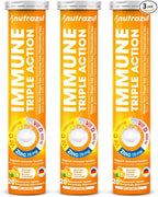 nutrazul Immune Triple Action Effervescent Tablet-1000 mg Vitamin C, Vitamin D, Zinc I Orange 20's (Pack of 3) I Gluten Free, Sugar Free, Lactose Free & Preservative Free I Maintains Immune Function