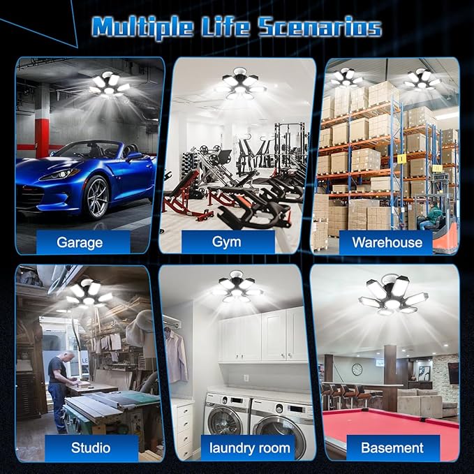 Garage Light - Super Brighter 15000LM Garage Light Bulb 150 Watt Equivalent Screw into E26 Socket w/ 6 Deformable Panels 6500K Led Shop Lights for Base Basement Workshop Warehouse Attic