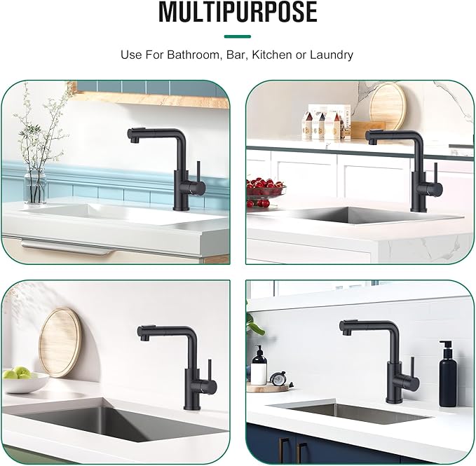 CREA Black Kitchen Faucet with Pull Down Sprayer - Bar Sink Faucets Single Hole/Handle - Modern Stainless Steel Small Kitchen Faucet for Mini Sink RV Outdoor Utility Laundry Faucet
