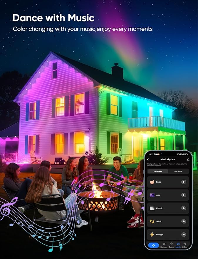 Permanent Outdoor Lights 150ft,RGBW Eaves Light with 108 LED Lights,111+ Scenes Modes Outdoor Lighting, Waterproof Permanent Light for Daily Holiday Halloween Decorations, Compatible with Alexa,White