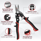 ARROW 8-inch Tin Snips for Cutting Metal Sheet, CR-V Steel Aviation Snips, High Leverage Labor-saving Metal Cutter, Left Cut