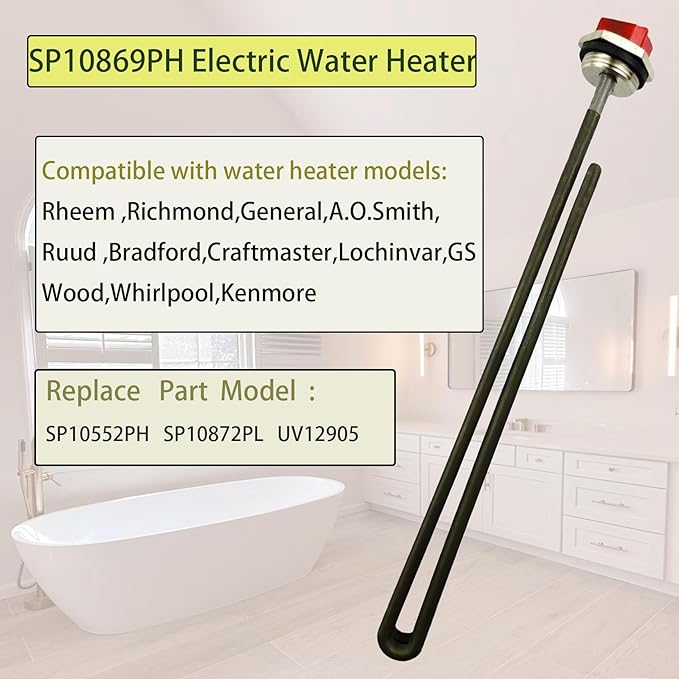 SP10869PH water heater element replacement part for Rheem,R'heem Water Heater Element,replaces SP10552PH SP10872PL UV12905 heater element,5500W 240V(1pcs)