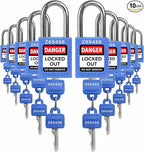 TRADESAFE Lockout Tagout Locks Set - 10 Blue Keyed Alike Padlocks, 2 Keys Per Lock, OSHA Compliant Loto Locks