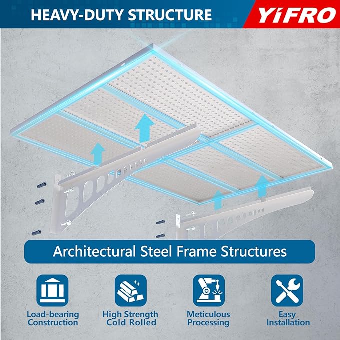2-Pack 2x3ft Heavy Duty Garag e Wall Shelving, 500 lbs Load Capacity, Garage Shelving Wall Mounted, Garage Storage Rack with Hooks, White