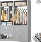 4FT Closet Systems with 5 Wood Drawers, 48 Inch Closet Organizer System with 2 Hanging Rods & 7 Shelves, Heavy Duty 48" Walk-in Closet, Grey (48"L x 15" W x 80" H)