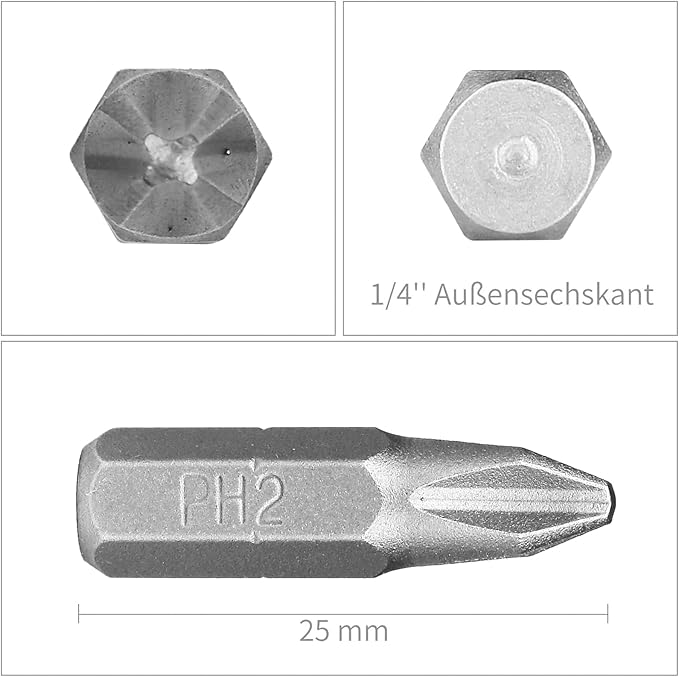 HPHOPE PH2 Screwdriver Bit Set, Phillips #2 Bits 1/4" Hexagon Bit (Length: 1", 25 Pack)