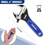 WORKPRO 4-Inch Mini Adjustable Wrench, Cr-V Steel Wide Jaw Black Oxide Wrench for Small Nuts, Metric & SAE Scales, for Home, Workshop and DIY