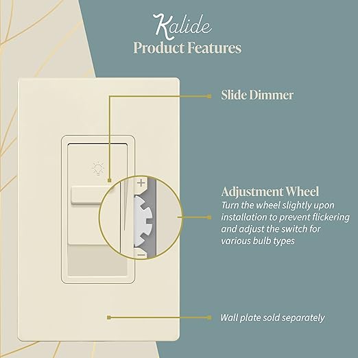 TOPGREENER Digital Dimmer Light Switch for 200W Dimmable LED/CFL Lights, Single Pole Led Slide Dimmer Switch, Neutral Wire Not Required, UL Listed, TGDS1-LA, Light Almond,1 Pack
