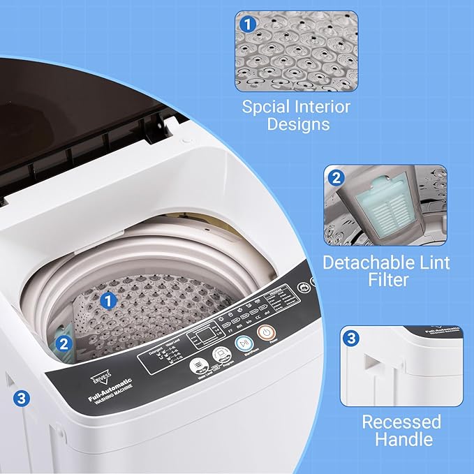1.6Cu.Ft Portable Clothes Dryer and 16LBS Full Automatic Washing Machine Set, Washer and Spinner Combo, Stainless Steel Tub, Space Saving,Ideal for Laundry, Apartments, Dorms