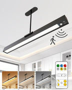 Rechargeable Motion Sensor Ceiling Light, Full Metal Pendant Lights, Battery Operated LED Closet Lights with Remote, Timer - 3 Color 500LM Dimmable, Cordless Magnetic Mount for Garage Kitchen,Black