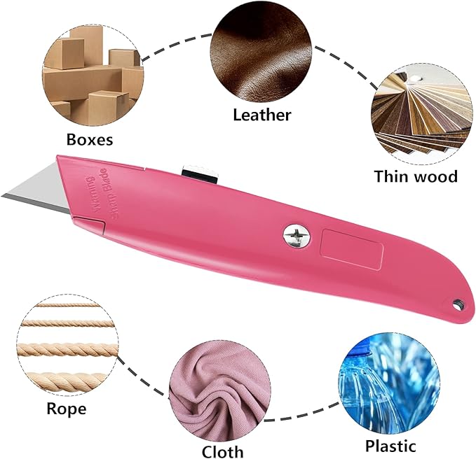 DIYSELF 30 Pack Box Cutter Heavy Duty Aluminium Shell Utility Knife | SK5 Steel Sharp Blade | Retractable Knife for Cutting Cartons Ropes and Cardboard | Home and Office Use (Pink)