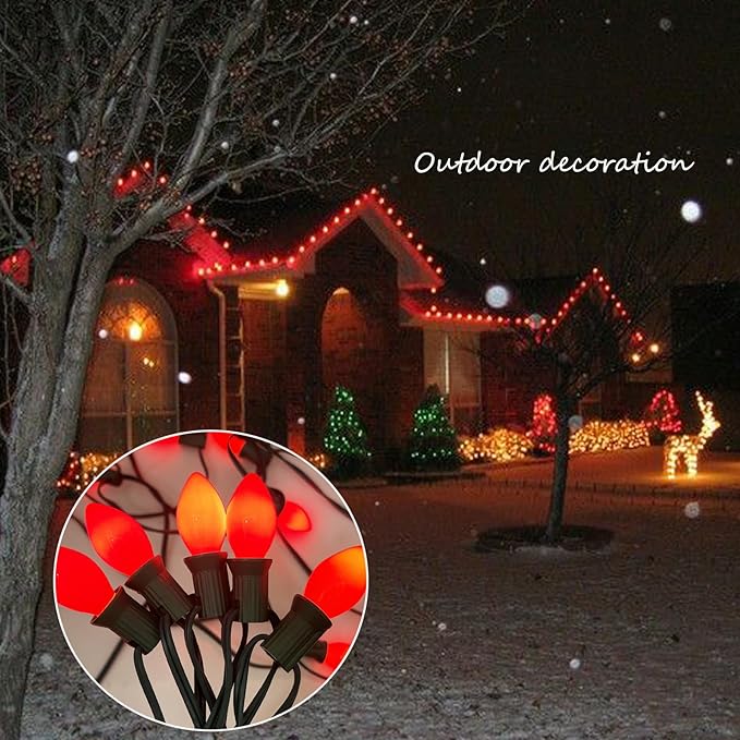 SUNSGNE 25 Pack C7 LED Red Replacement Christmas Light Bulbs, 0.6W LED Night Light Bulbs for Christmas Indoor Outdoor Patio String Lights, C7/E12 Candelabra Base