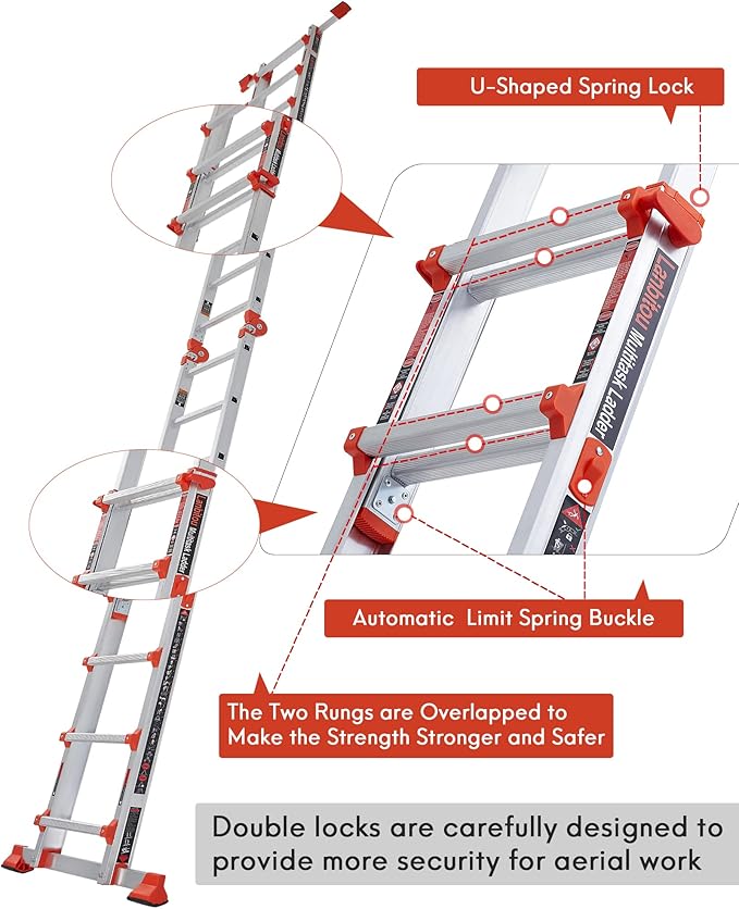 Ladder, A Frame 5 Step Ladder Extension, 17 Ft Anti-Slip Multi Position Ladder, Storage Folding Ladder, 330 lbs Security Load Telescoping Aluminum Ladders for Stairs Home Indoor Outdoor Roof