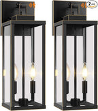 BesLowe 18” Upgraded Motion Sensor Outdoor Wall Lights, Dusk to Dawn Porch Lights Outdoor Wall Sconces, 3 Lighting Modes Exterior Lighting Fixtures with Hooks, Bronze Outside Lights for House, 2-Pack