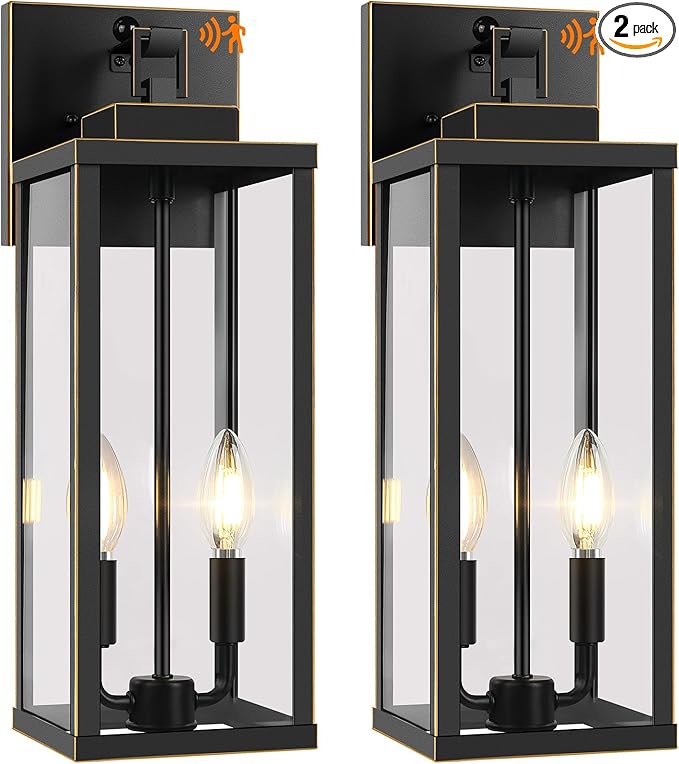 BesLowe 18” Upgraded Motion Sensor Outdoor Wall Lights, Dusk to Dawn Porch Lights Outdoor Wall Sconces, 3 Lighting Modes Exterior Lighting Fixtures with Hooks, Bronze Outside Lights for House, 2-Pack