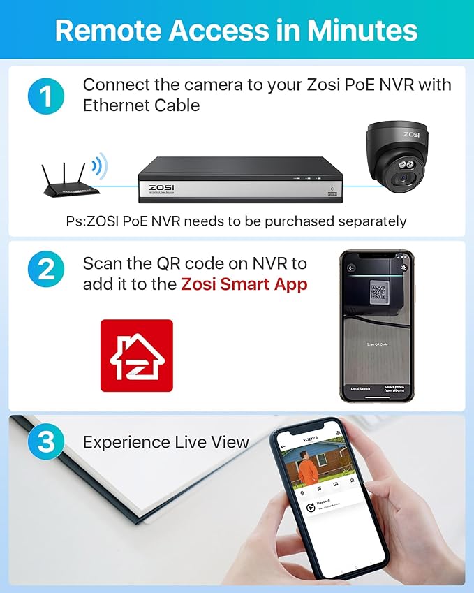 ZOSI C220 4Pack 4MP 2.5K QHD Add-On PoE IP Camera Outdoor, 1440p Surveillance Outdoor Camera to Home Security System, Only Work with ZOSI PoE NVR, 100ft Night Vision, AI Human Detection, One-Way Audio