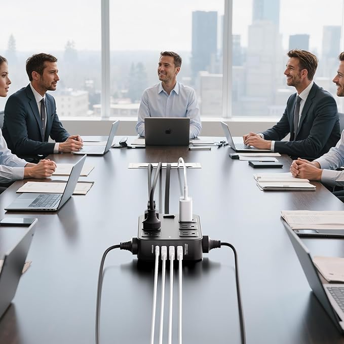 Flat Plug Power Strip Surge Protector with 12 AC Outlets 6 USB Ports 3 Side Multi Plug Outlet Extender 10 Ft Extension Cord for Home Office Kitchen Dorm Wall Desk Charging Station ETL Listed