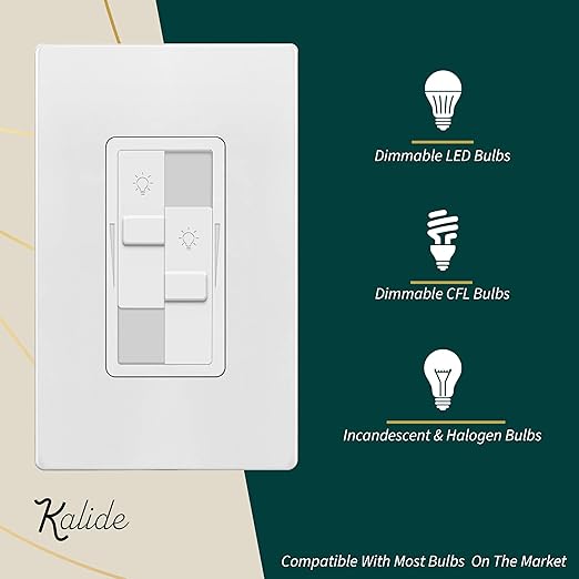 TOPGREENER Dual Load Dimmer Light Switch,Double LED Dimmer Switch, 1-Pole, No Neutral Required, UL-Listed, Wall Plate Included, White