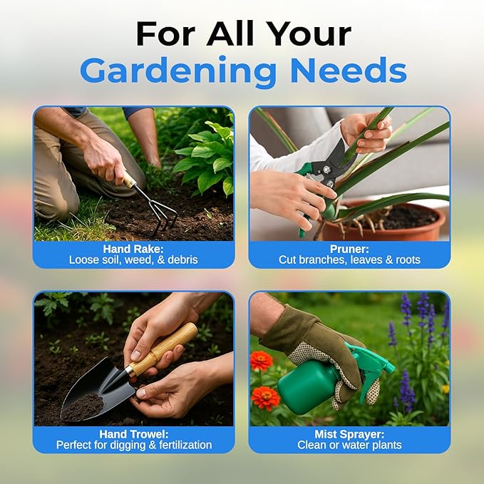 scuddles Gardening Tools for Women Stainless Steel Gardening Tools - Gardening Kit Garden Tools for Women Includes Shovel Trowel Fork Rake Gardening Gloves Perfect Gardening Gifts