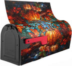 Giwawa Stained Glass Pumpkin Mailbox Cover - Large Autumn Fall Magnetic Oversized 25.5 x 21 - Thanksgiving Decorations Outdoor Harvest Wrap