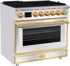 Akicon 36"Professional Custom Style Gas Range with 5.2 Cu. Ft. Oven, 6 Burners, Convection Fan, Cast Iron Grates, Clock and Timer