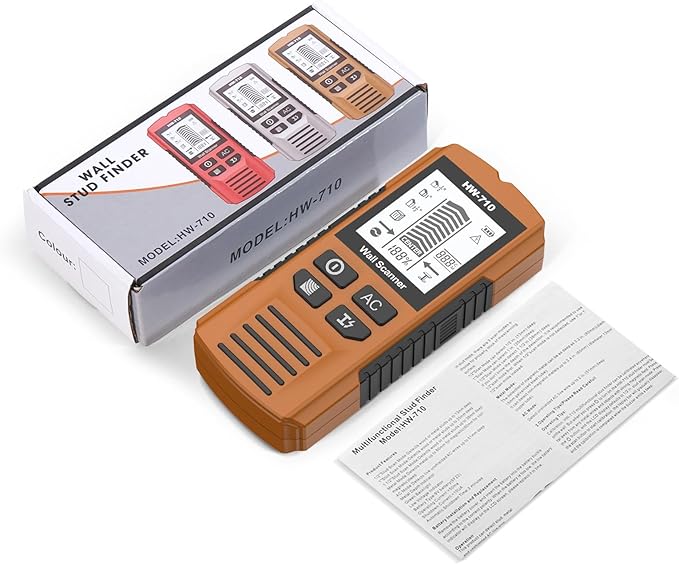 Stud Finder Wall Scanner 5-in-1 Upgraded Chip FOGZUVR - Wall Detector Detect Wood/Metal/AC Wire/Pipe, Wire finder LCD Display & Audio Alarm for Edge/Center Precision, Maple Brown(Without 9V Batteries)