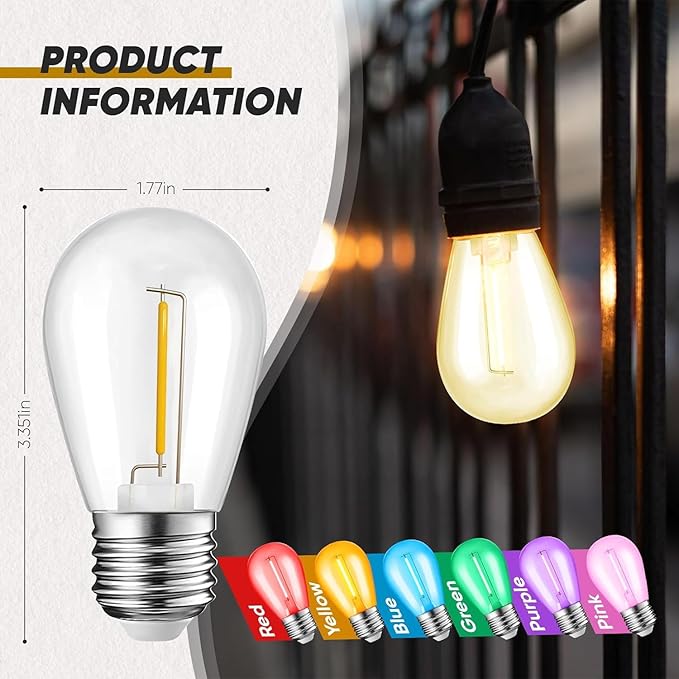 12-Pack Orange Purple String Light Bulbs, Patio String Light Replacement Bulbs for Outdoor Indoor, 1W E26 Base S14 LED Bulbs for Christmas Halloween,Holiday,Home Decor(6 Orange + 6 Purple)