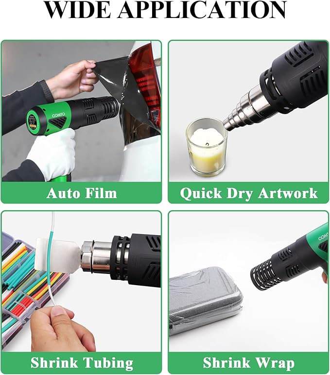 1800W Industrial Heat Gun, Fast Heating 122℉-1202℉ Variable Temperature Control Overheat Protection 2 Speed Air Flow with 4 Nozzles for Crafts, Shrinking Tubing, Vinyl Wrap (SG-1004)