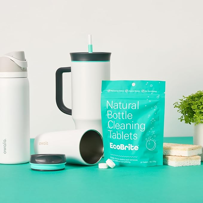 Owala EcoBrite All Natural, Powerful Cleaning Tablets, Cleans Stainless Steel, Tumbler, Insulated, Reusable, and Plastic Water Bottles, Chlorine and Phosphate Free (Pack of 10)