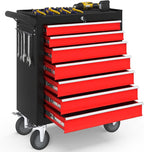 7-Drawer Rolling Tool Chest with Wheels, Tool Box with Locking System and Sliding Drawers, Tool Box Organizer for Garage, Warehouse, Workshop(BlackRed)