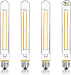 8.9IN LED Light Bulbs E26 Base, 6W 800LM 2700K Soft White T10 T9 Vintage Edison Bulbs Dimmable, AC 120V Equal 80 Watt Clear Glass Long Tubular Filament Bulb, UL Listed - 4Pack