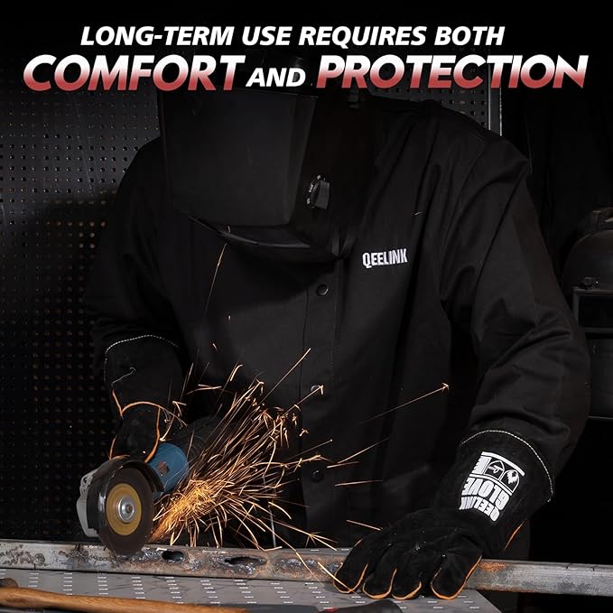 QeeLink Welding Jacket - Premium Flame Resistant (FR) Cotton Welding Clothes - Light Weight Welder Coat for Men & Women