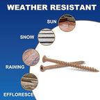 Wood Screws #10 x 3-1/2" 57pcs(Approx), Tan Ruspert Coating Exterior Deck Screws, Torx/Star Drive Flat Head,Twist Shank, Cut Tip/Thread, Bit Included, 1 lb/Box