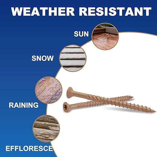 Wood Screws #8 x 2 133pcs(Approx), Tan Ruspert Coating Exterior Deck Screws, Torx/Star Drive Flat Head,Twist Shank, Cut Tip/Thread, Bit Included, 1 lb/Box