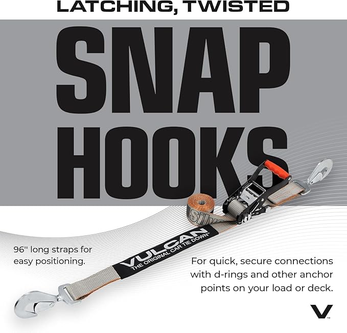 VULCAN Ultimate Axle Tie Down Kit - Silver Series Webbing - Includes (2) 22 Inch and (2) 36 Inch Axle Straps, (2) 96 Inch Snap Hook Ratchet Strap, and (2) 112 Inch Loop Tie Down Combinations