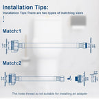 20 Inch Toilet Water Supply Line, Stainless Steel Braided Universal Flexible Toilet Hose Connector, 7/8" Ballcock x 3/8" Compression