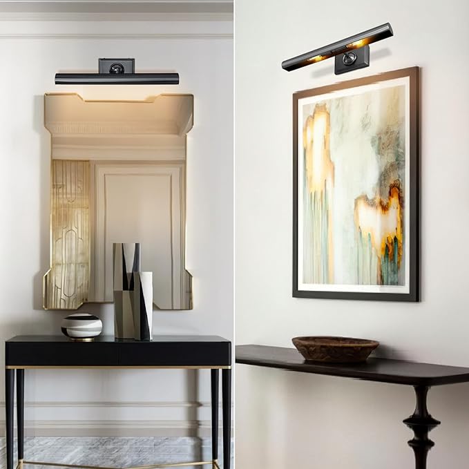 Picture Light for Wall, 18in Brass Hardwired Picture Frame Light, Painting Poster Lighting 2 Light Dimmable Art Display Light Wall Sconce for Gallery Living Bathroom-Included Bulbs(Black)