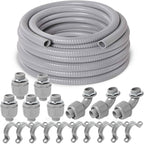 (3/4" Dia * 50 Feet) Yariwiz Flexible Electrical Conduit Liquid Tight PVC Conduit Kit with 5 PCS Coupling, 3 PCS Elbow and 10 PCS Strap, Sealtight Seal Flex Liquidtight Wire Outdoor Non Metallic Grey