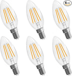 Candelabra Light Bulbs, 6W Equivalent to 60 watt, E12 LED Bulb Non-Dimmable 2700K Soft White, LED Chandelier Bulb, B10 Candle Bulbs, 90+CRI, 600LM, Cear Glass, 6 Pack