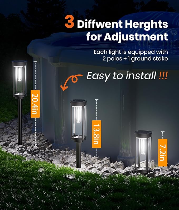 Solar Pathway Lights Outdoor,6 Pack Solar Lights Outdoor, IP65 Waterproof Auto On/Off Solar Garden Lights Solar Powered Landscape Lighting for Yard Walkway Driveway Pathway