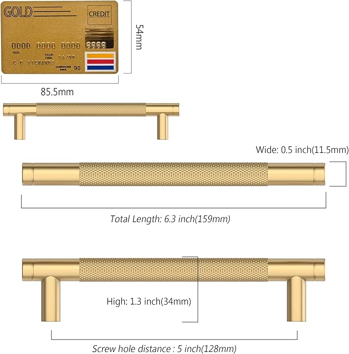 Amerdeco 10 Pack Champagne Bronze Cabinet Pulls 5 Inch(128mm) Hole Center Drawer Pulls Cabinet Hardware Kitchen Cabinet Handles for Bathroom ZH0031