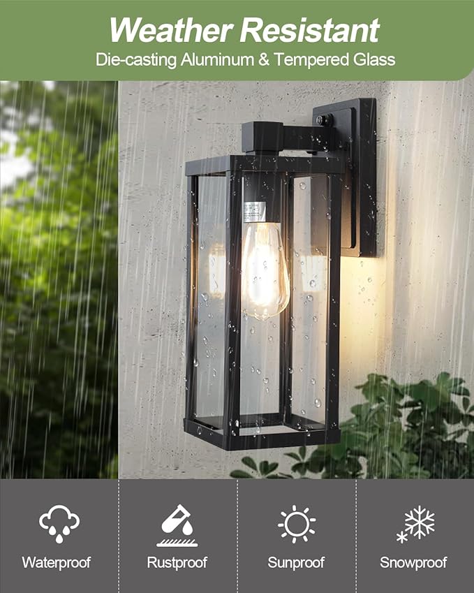 LITFIT Dusk to Dawn Outdoor Lighting, 14'' Matte Black Exterior Lighting Fixtures, Waterproof and Rustproof, Outside Wall Lantern for House, Garage, Porch & Patio, Blubs Not Included
