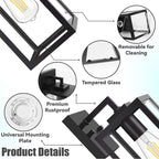 2-Pack Outdoor Wall Light Fixture with Tempered Glass, Exterior Wall Lantern with Easy-to-Clean Design, Waterproof Anti-Rust Wall Sconce for Front Porch, Black, E26 Base